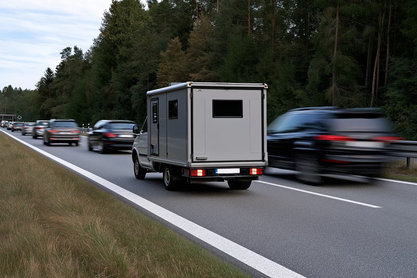 Almanya'da bir kasabada, okul bölgesinin yakınındaki yol kenarına yerleştirilmiş seyyar bir hız kamerası.