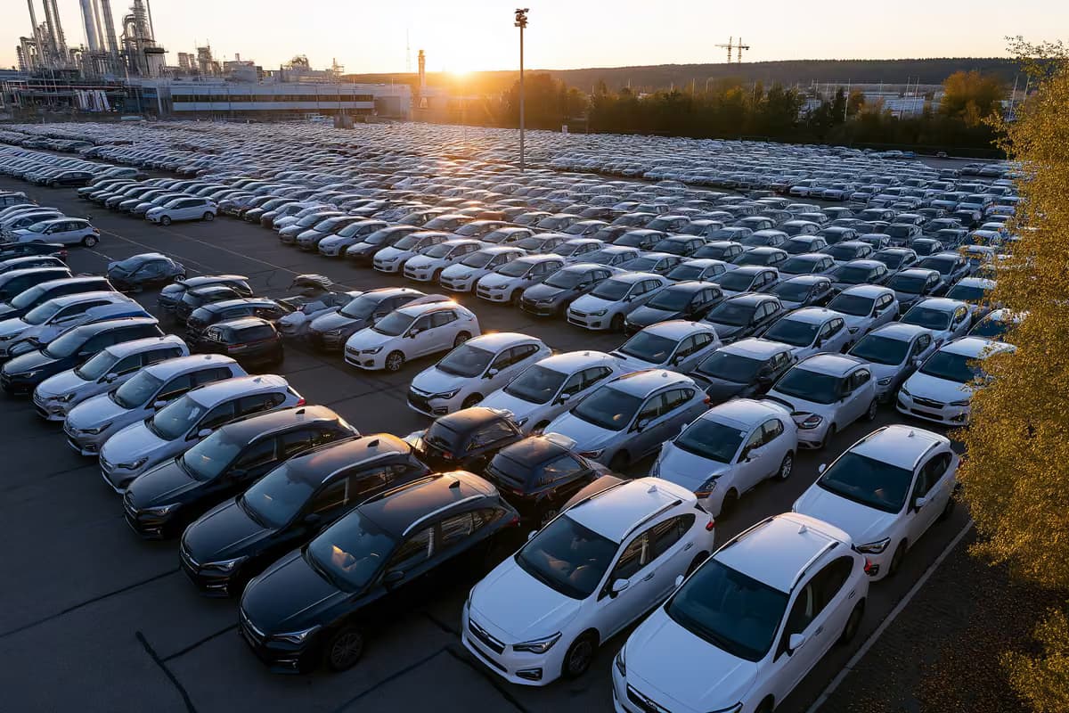 Almanya'daki bir Volkswagen fabrikasında üretim hattındaki otomobiller.